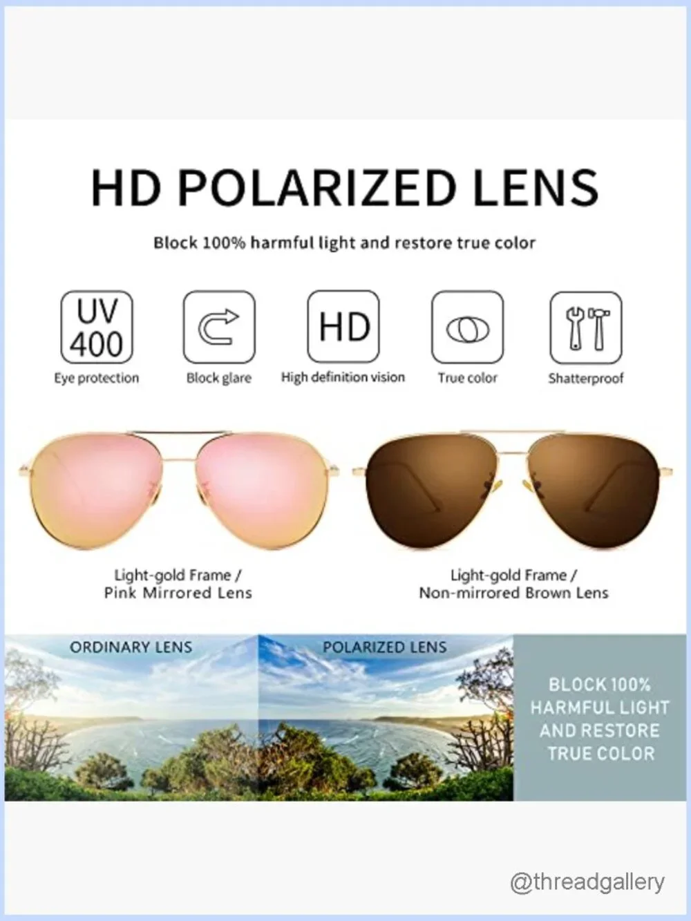 Oversized Aviator Sunglasses - Mirrored Polarized Lens Classic Style